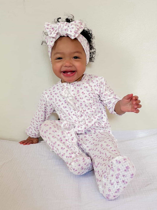 Lavender Bloom Ruffled Footie