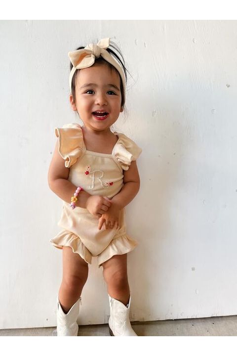 Hand Stitched Romper with Matching Bow