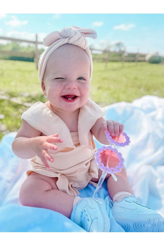 Ribbed Ruffle Romper with Matching Bow