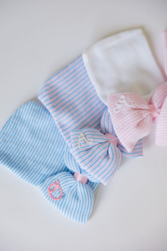 Hand Stitched Newborn Bow Hat