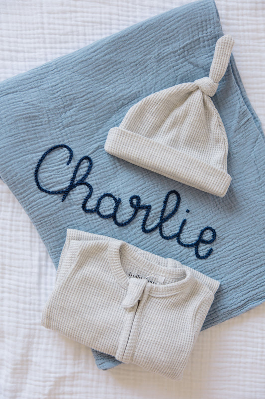 Hand Stitched Muslin Swaddle Blanket