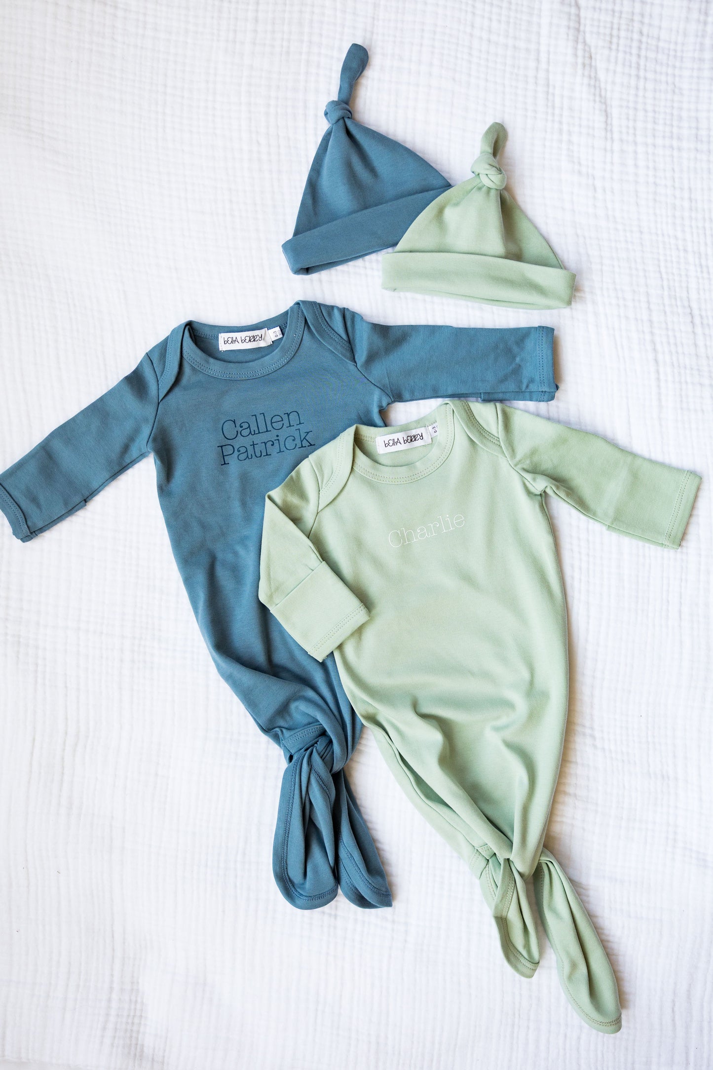 Personalized Organic Cotton Knotted Gown with Hat