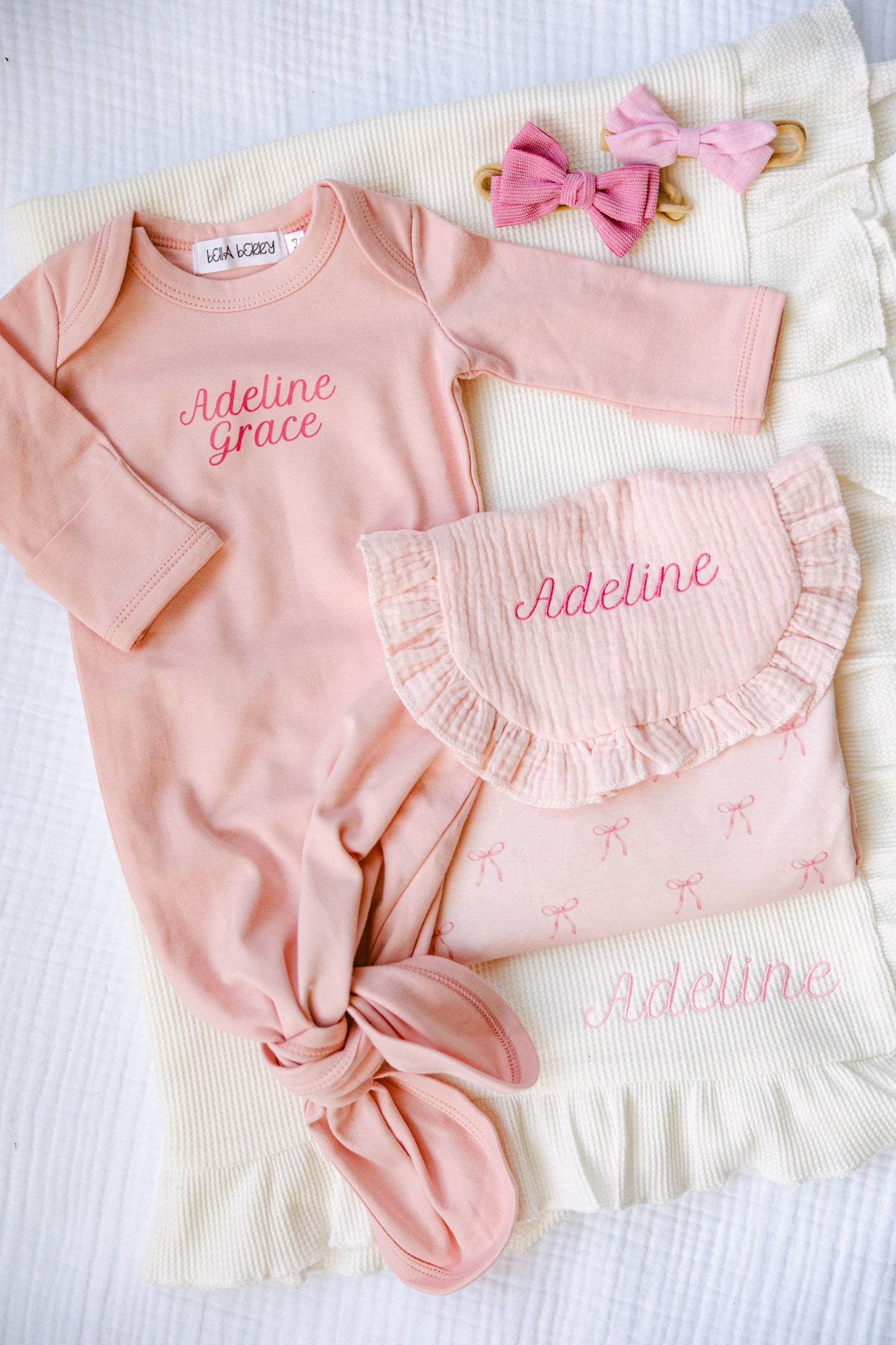 Personalized Organic Cotton Knotted Gown with Hat