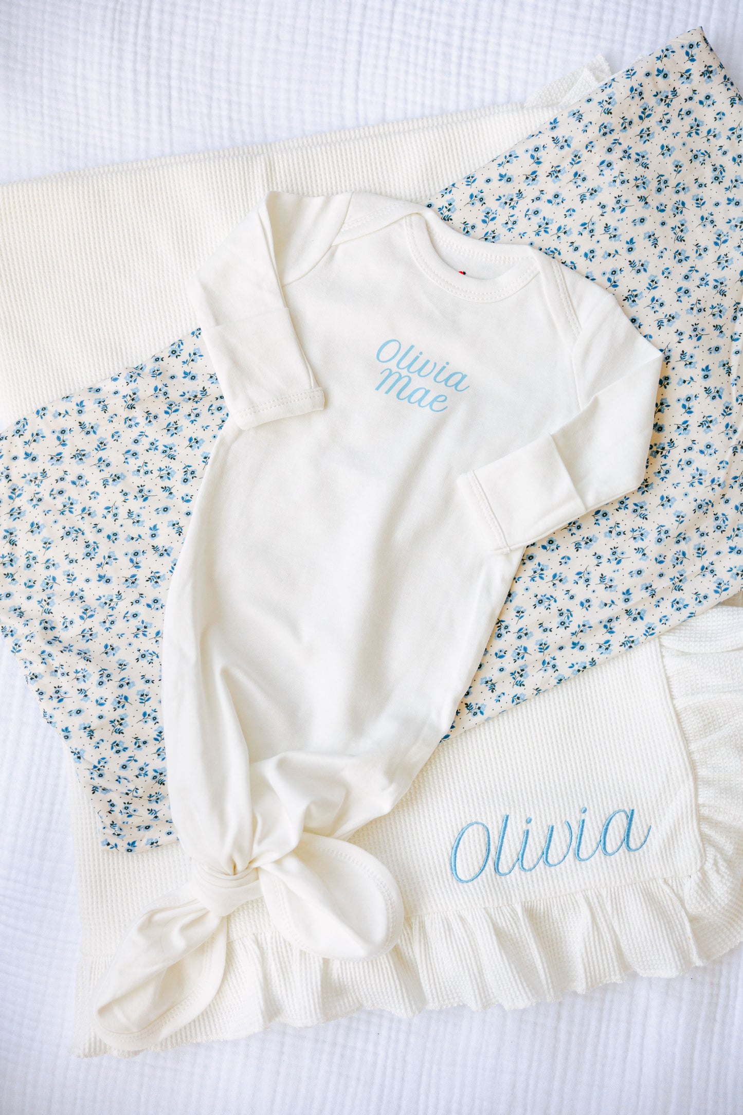 Personalized Organic Cotton Knotted Gown with Hat