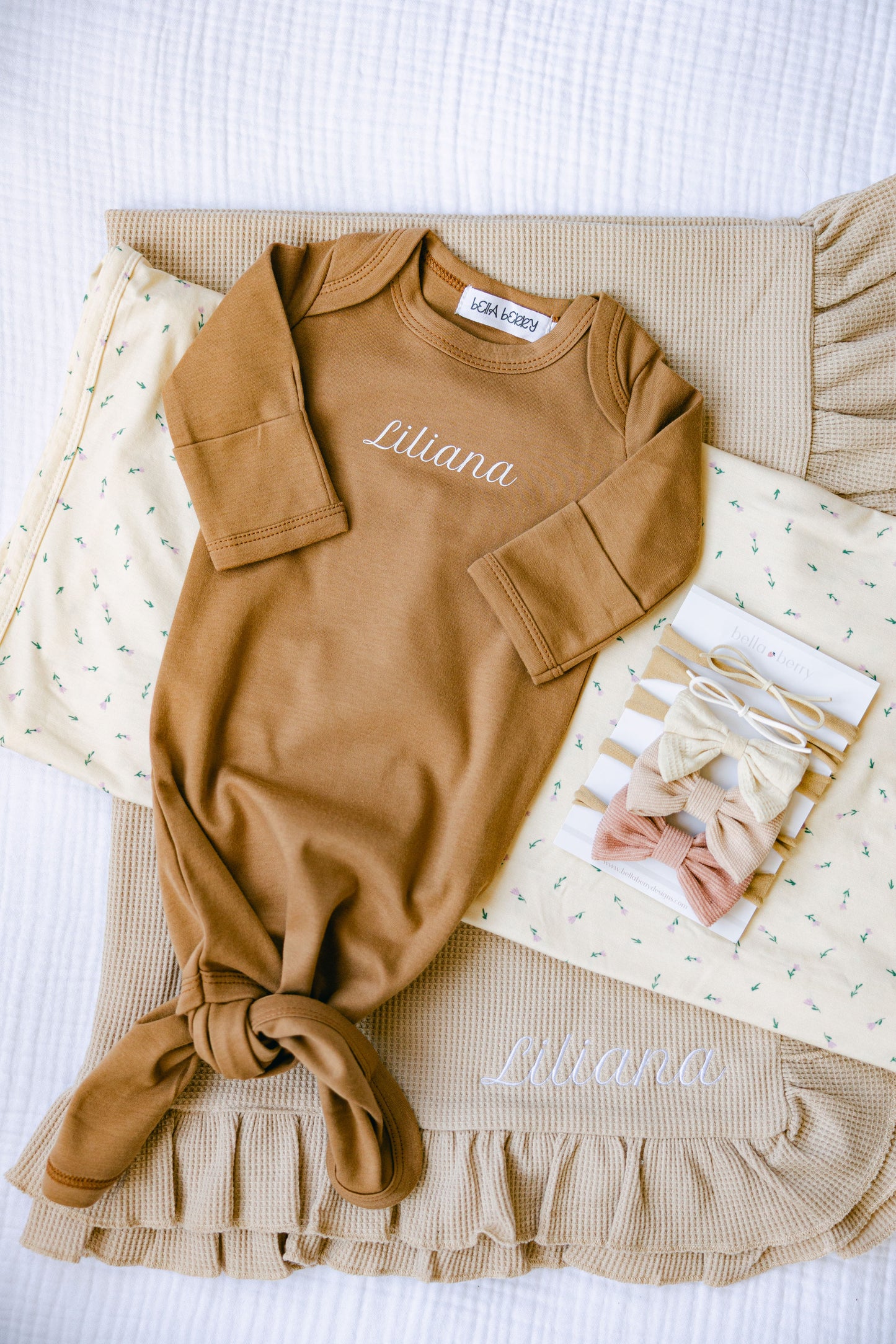 Personalized Organic Cotton Knotted Gown with Hat