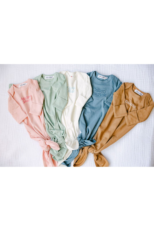 Personalized Organic Cotton Knotted Gown with Hat