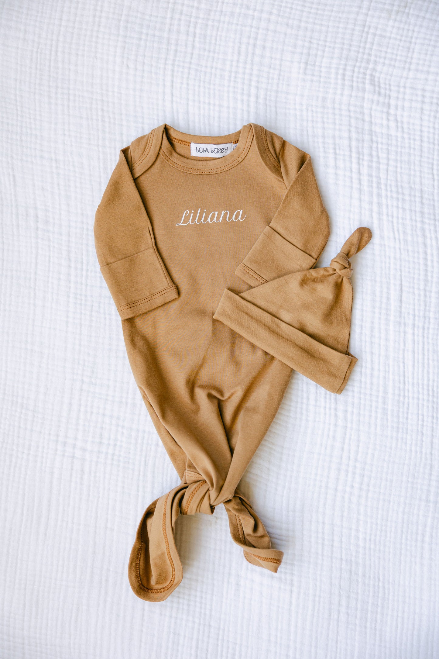 Personalized Organic Cotton Knotted Gown with Hat