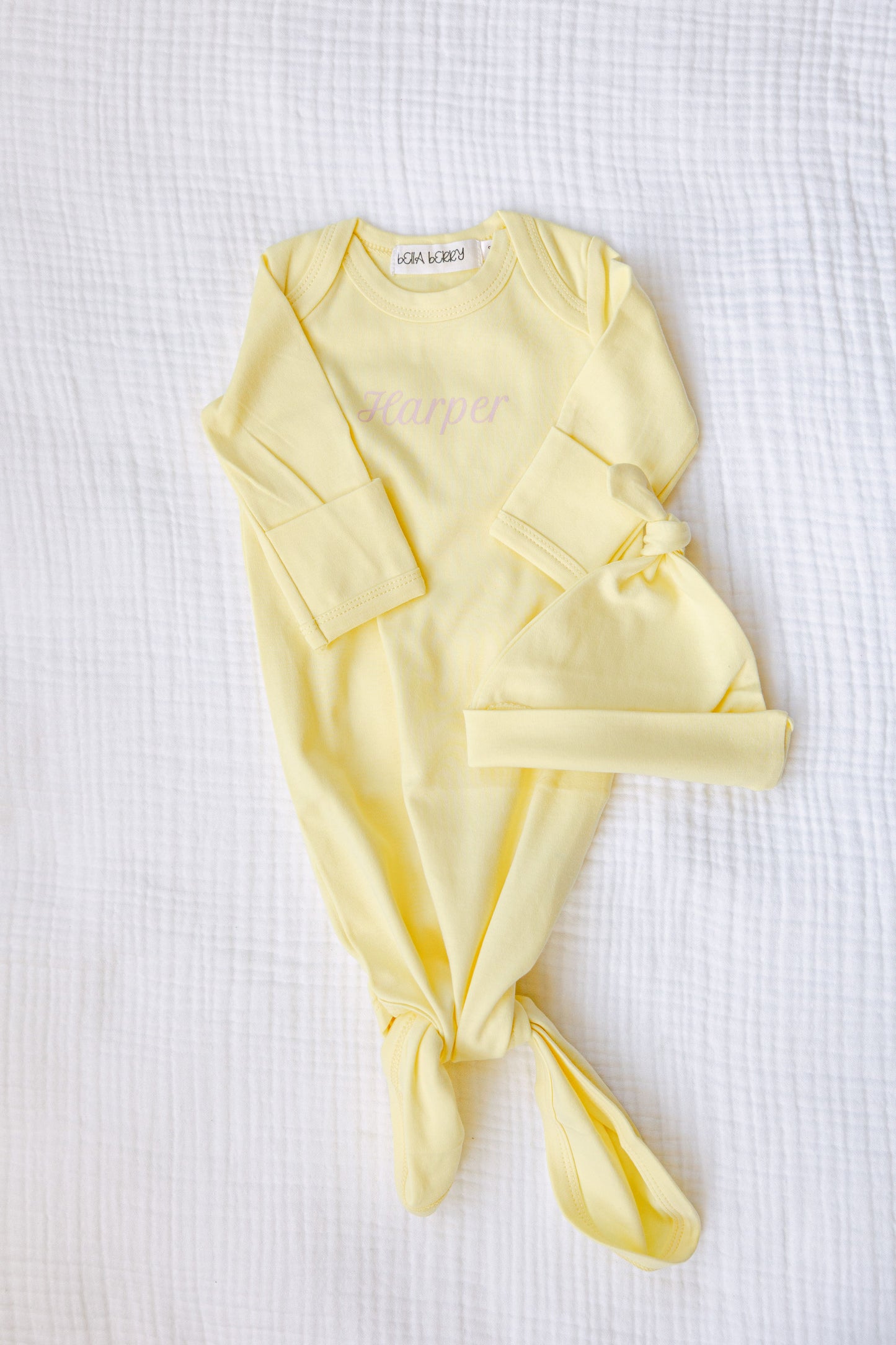 Personalized Organic Cotton Knotted Gown with Hat