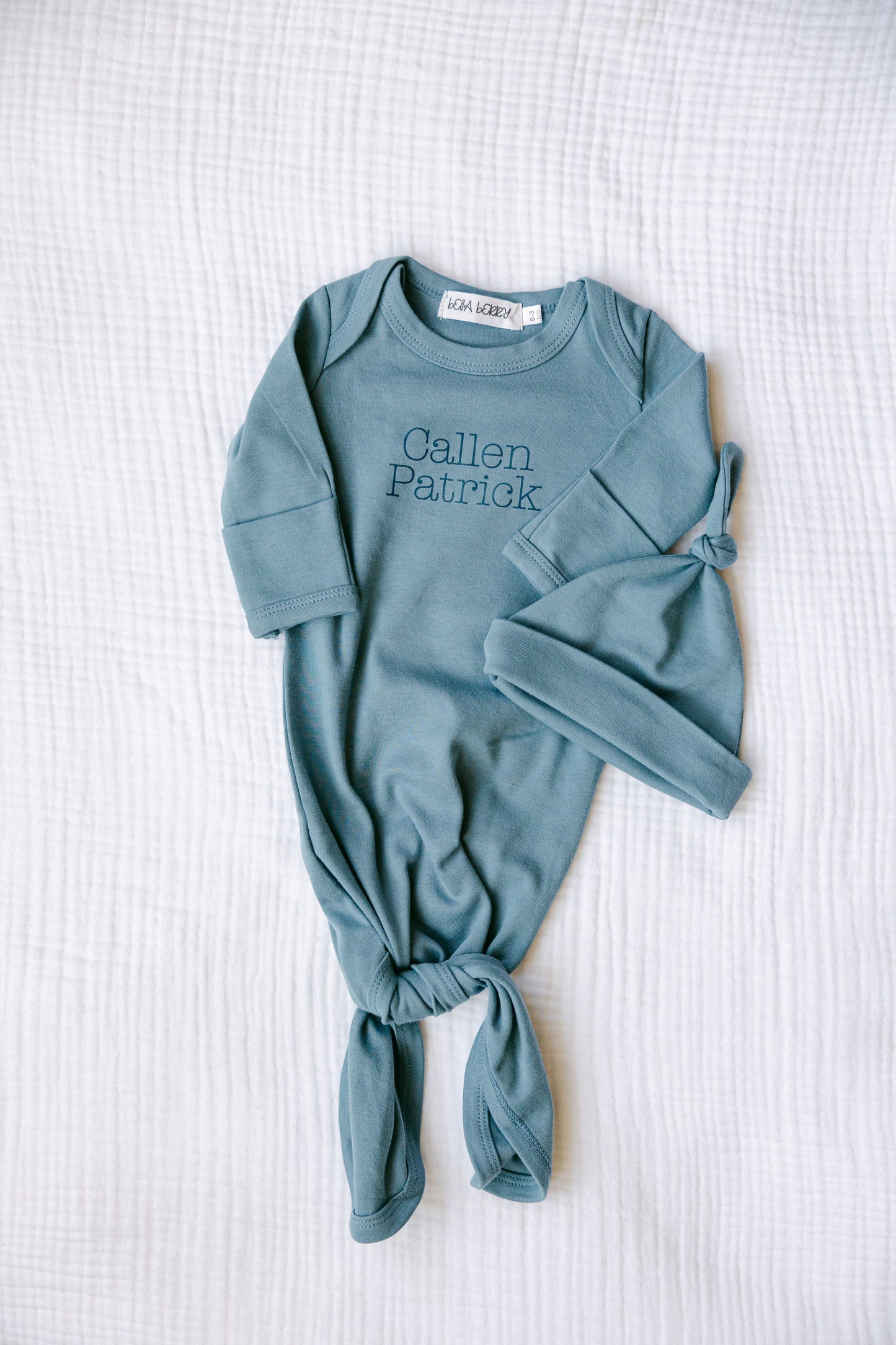 Personalized Organic Cotton Knotted Gown with Hat