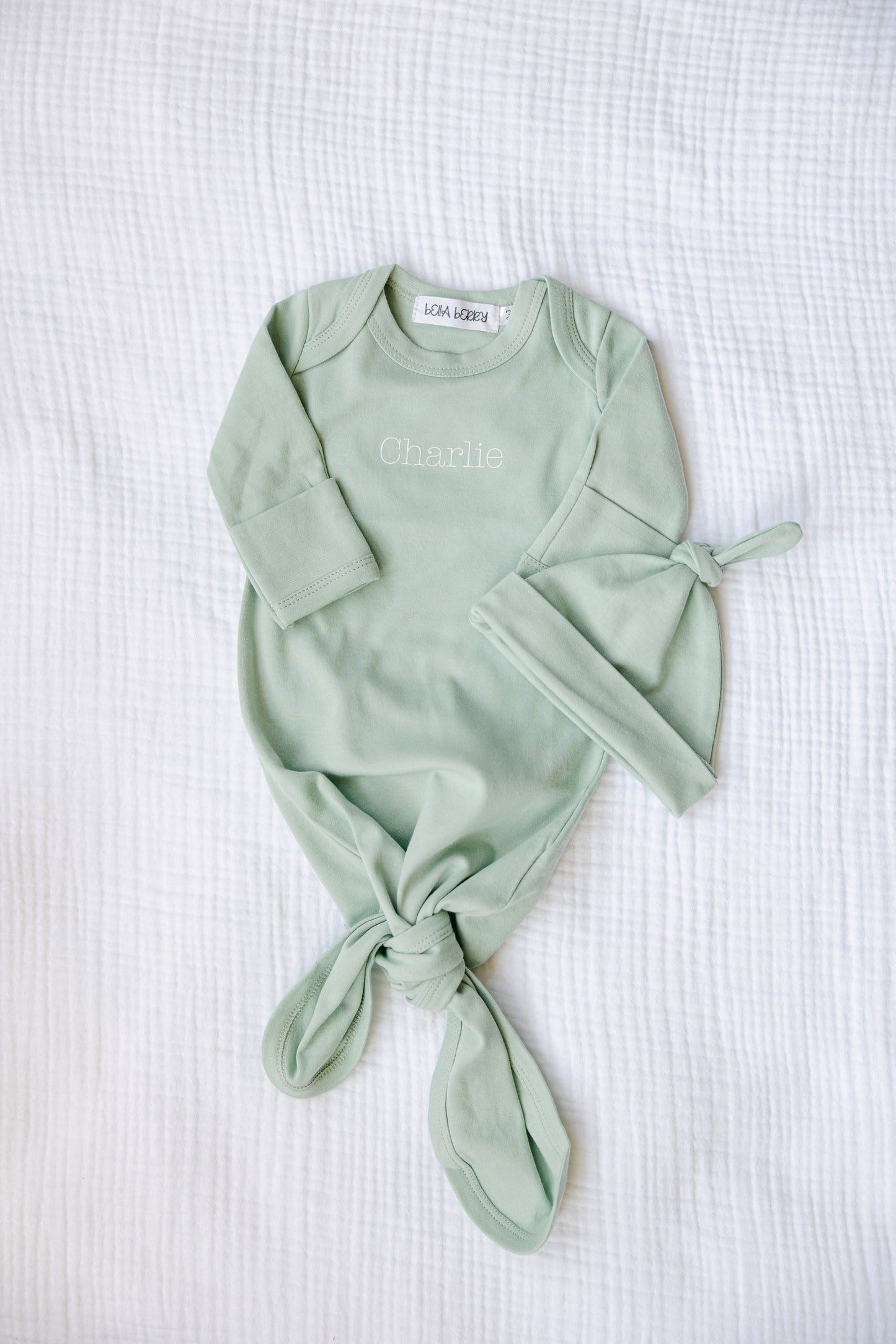 Personalized Organic Cotton Knotted Gown with Hat