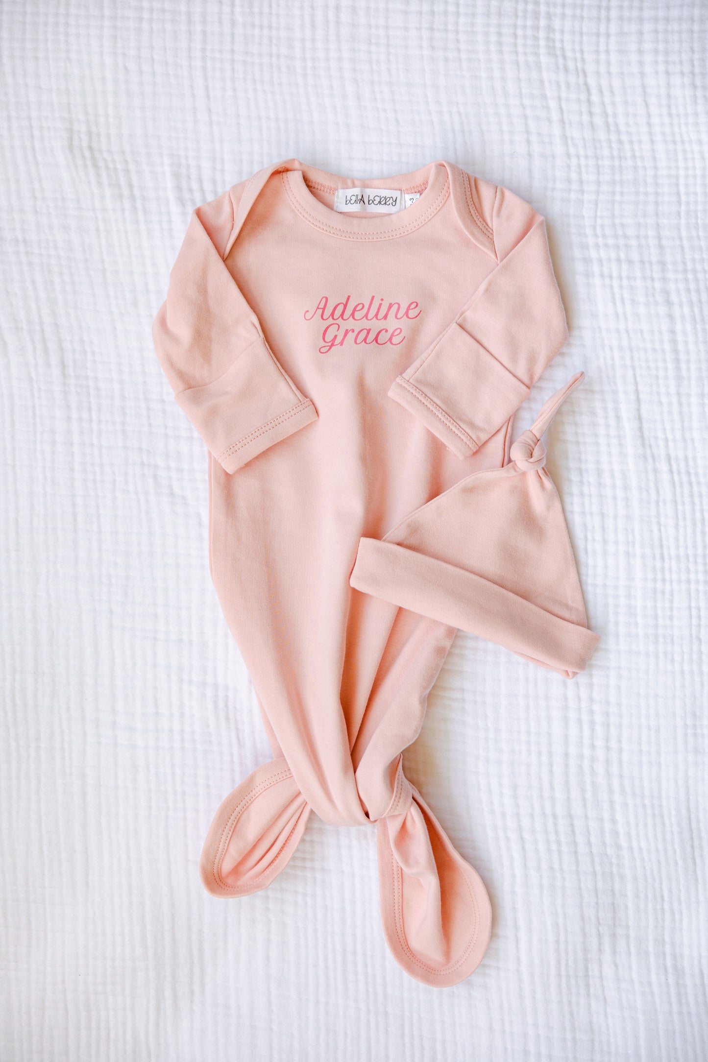 Personalized Organic Cotton Knotted Gown with Hat