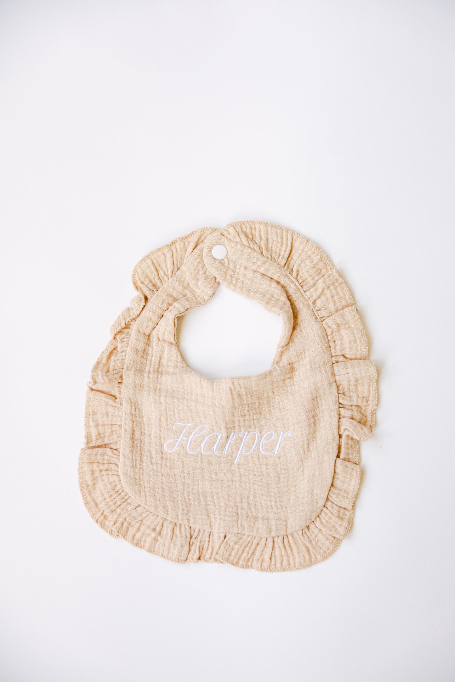 Embroidered Muslin Ruffle Bib