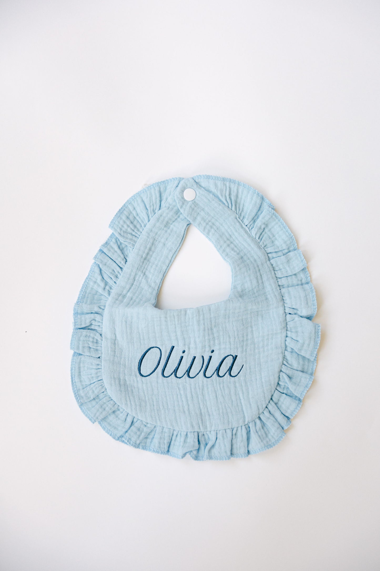 Embroidered Muslin Ruffle Bib