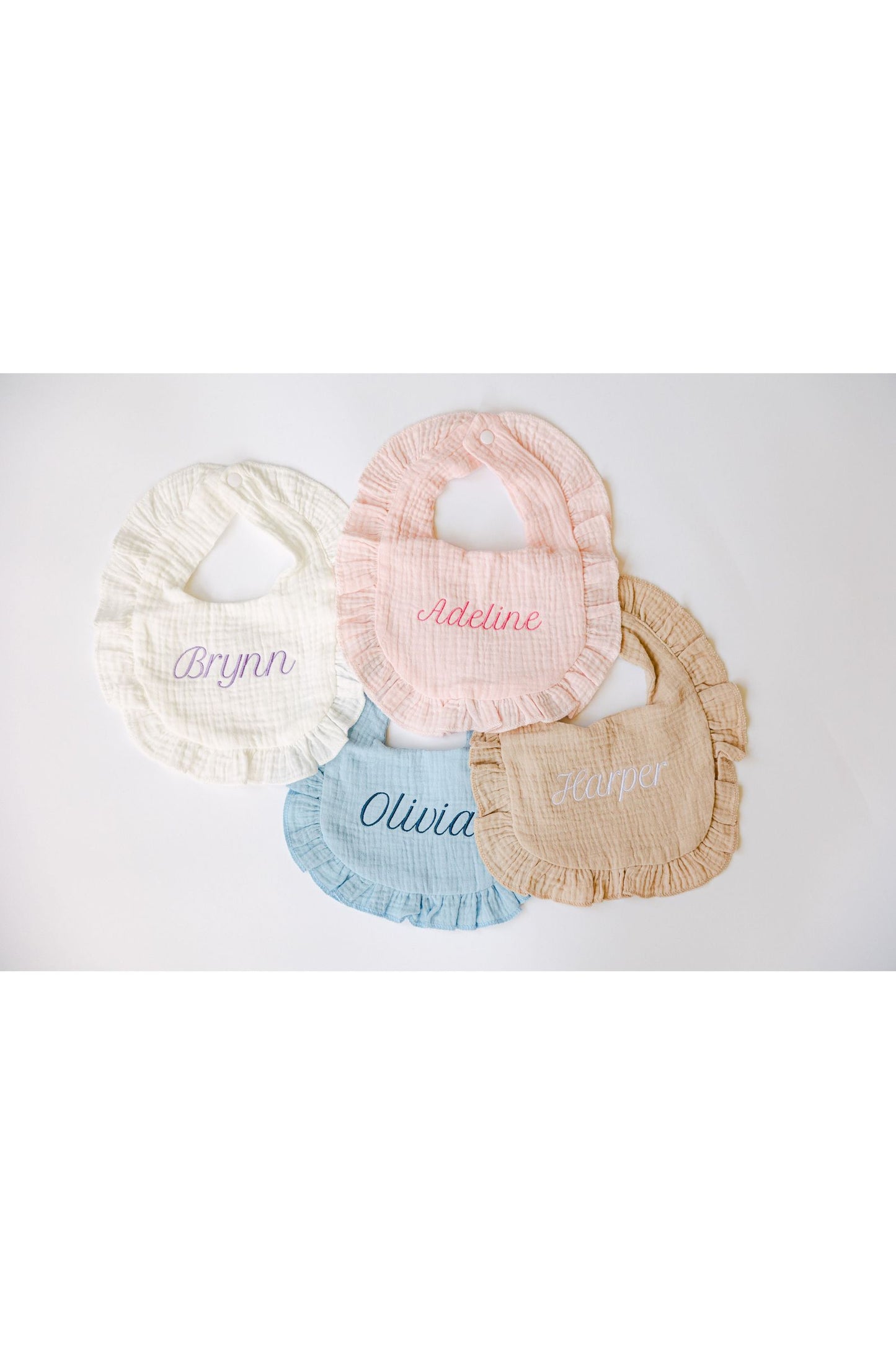 Embroidered Muslin Ruffle Bib