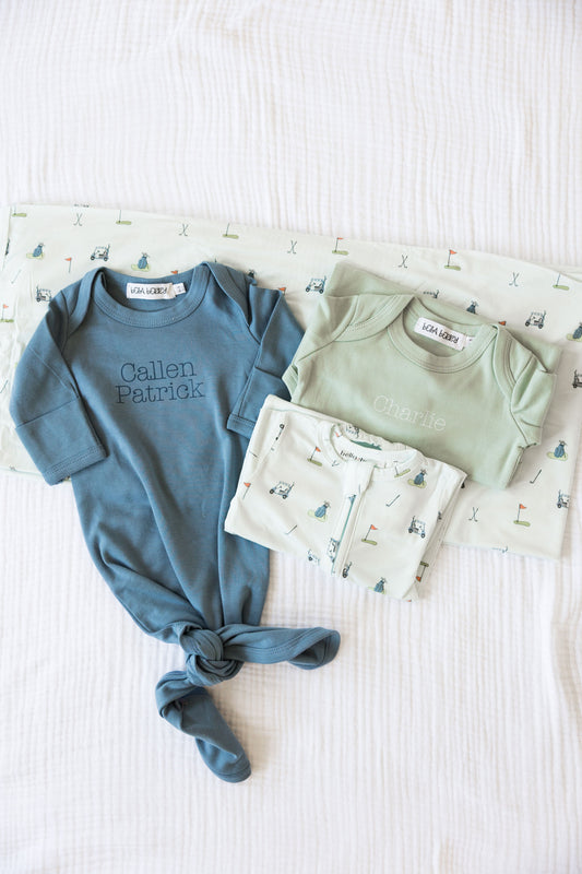 Personalized Organic Cotton Knotted Gown with Hat - Neutral