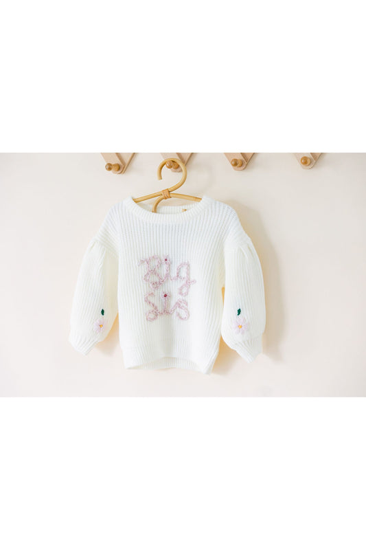 Hand Stitched Floral Sweater with Puff Sleeve