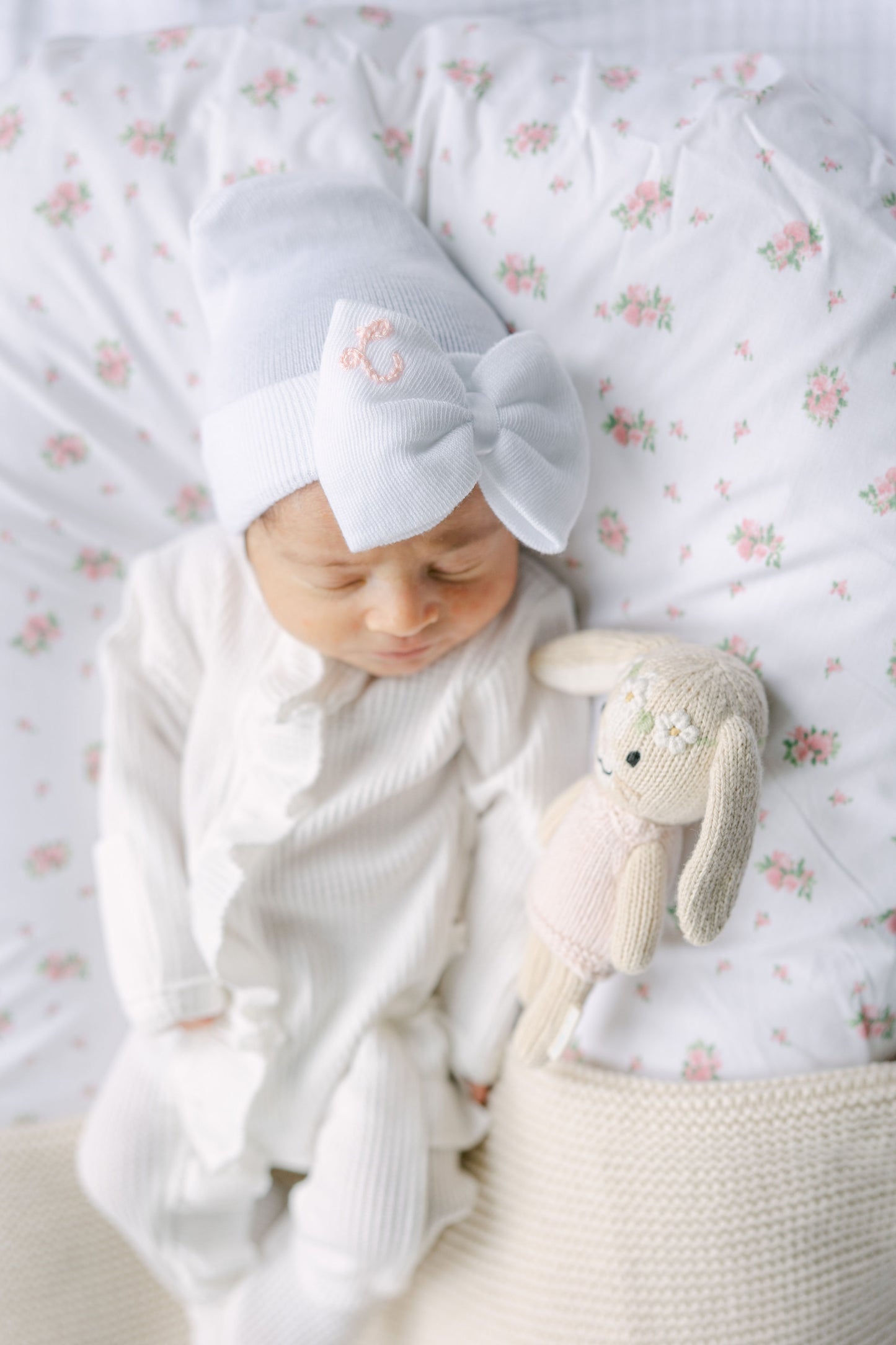 Hand Stitched Newborn Bow Hat