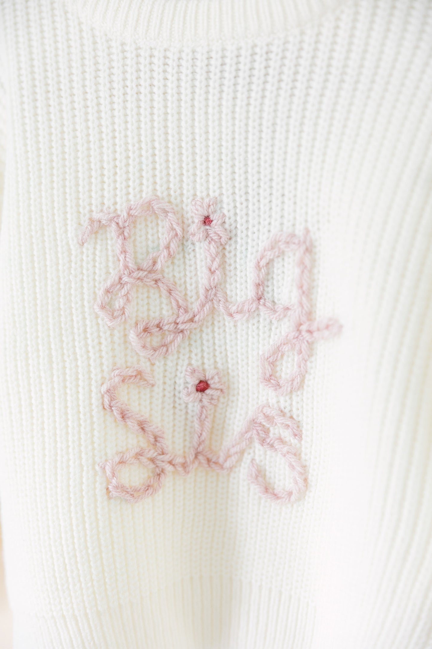 Hand Stitched Floral Sweater with Puff Sleeve