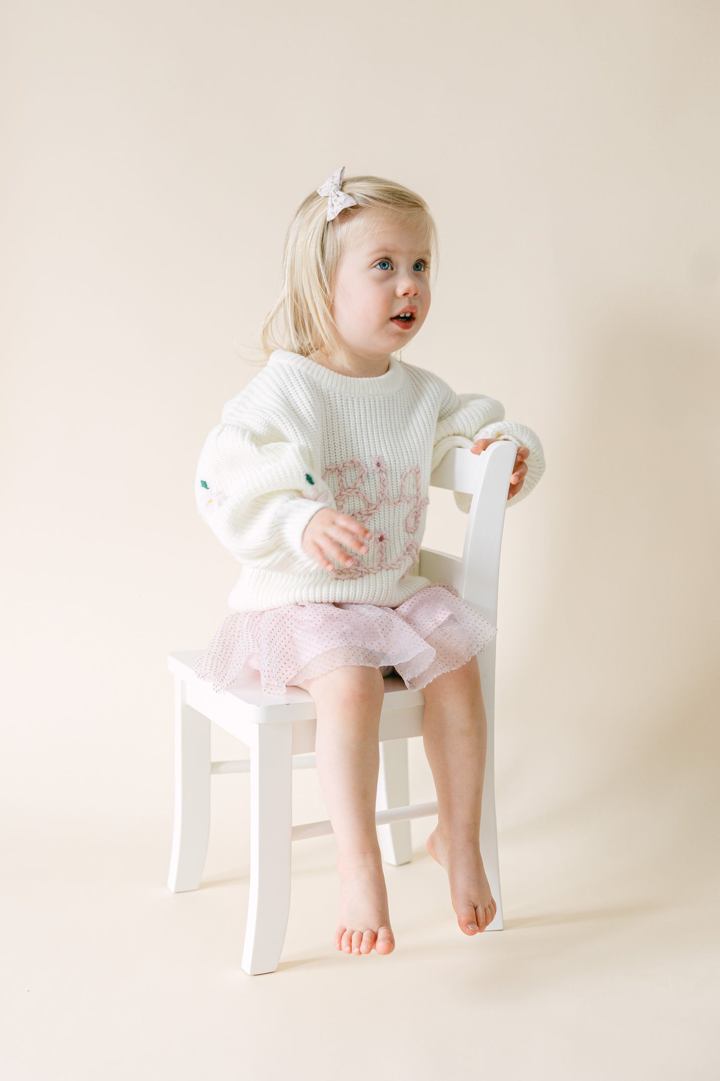 Hand Stitched Floral Sweater with Puff Sleeve