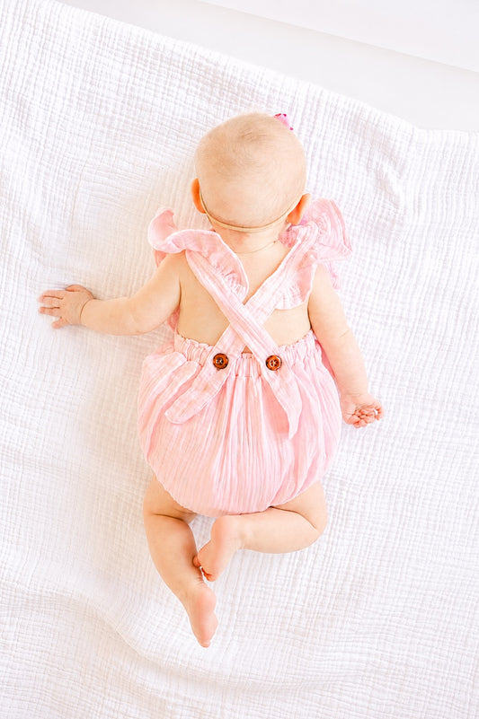 Embroidered Bow Flag Pink Bubble Romper