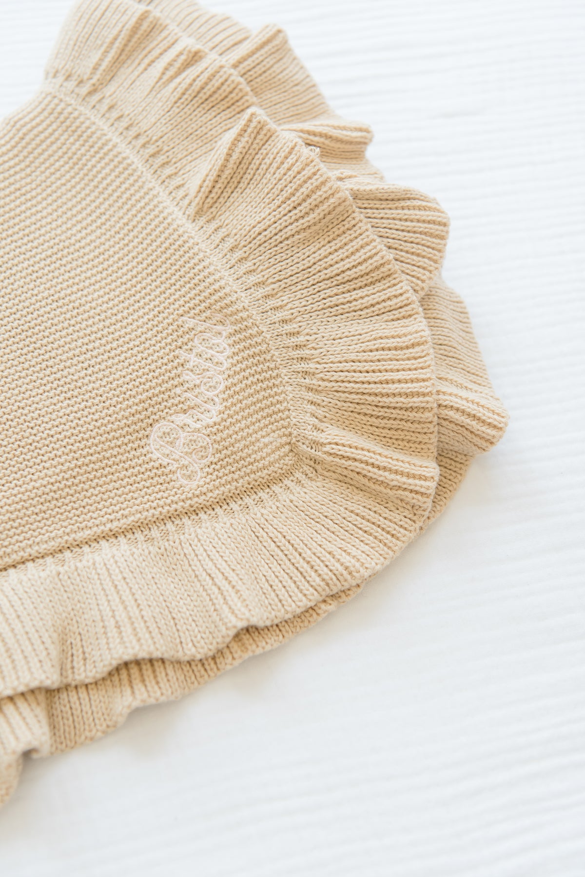 Embroidered Knitted Ruffled Blanket