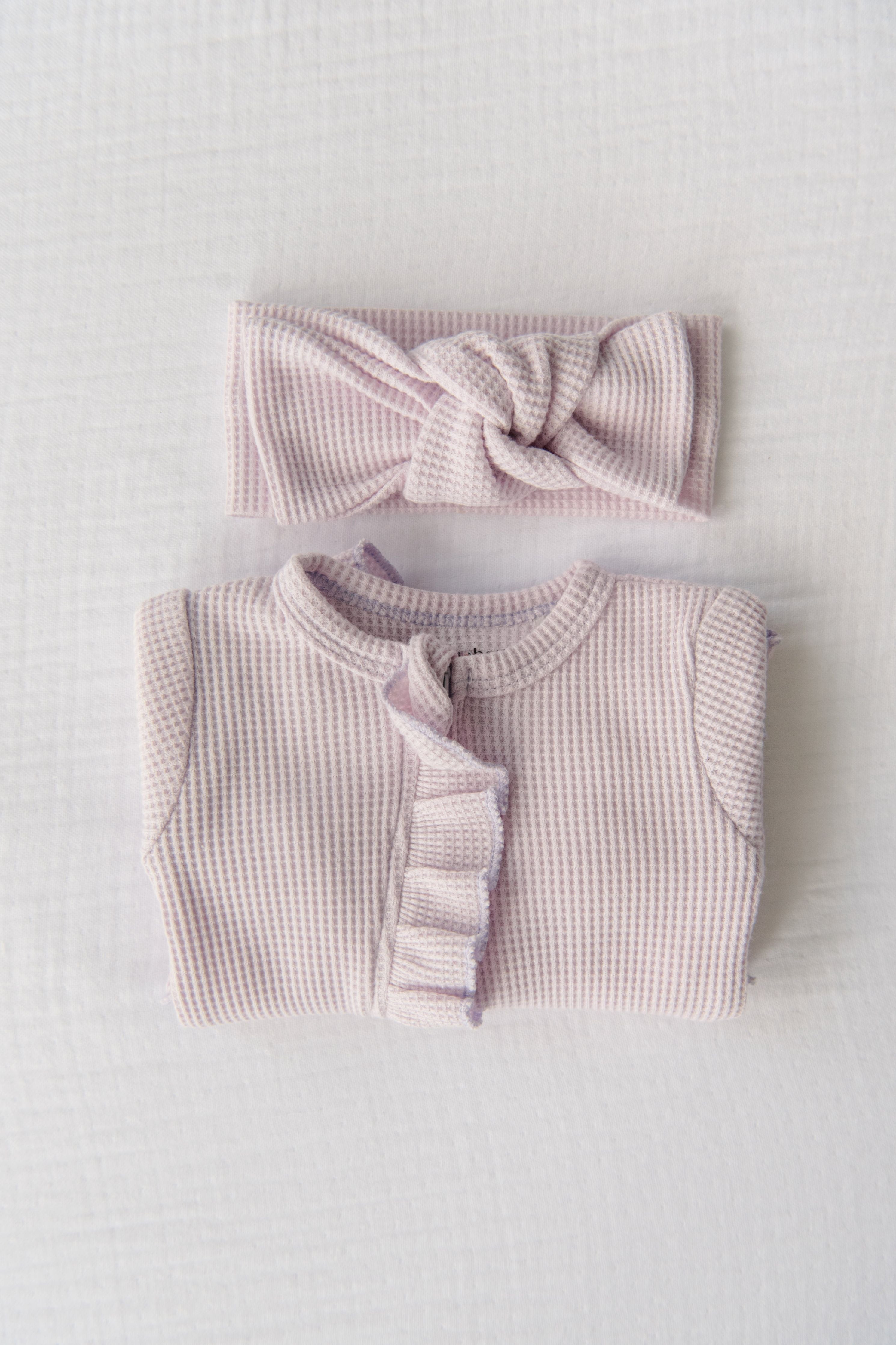 Organic Waffle Knit Ruffled Footie With Bow