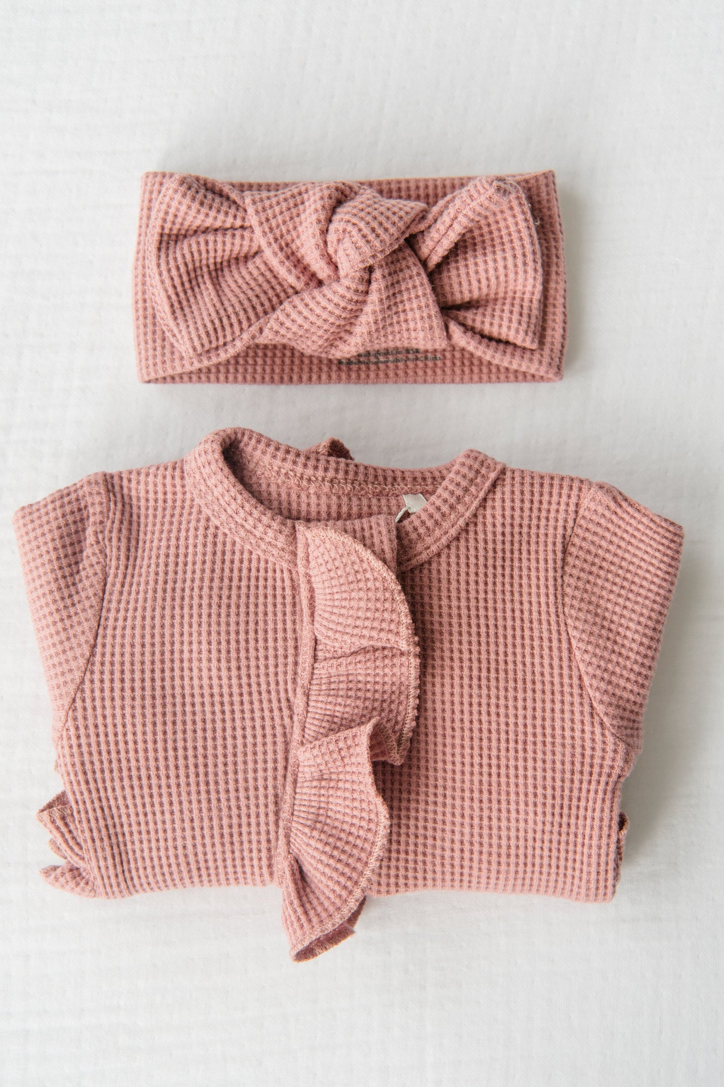 Organic Waffle Knit Ruffled Footie With Bow