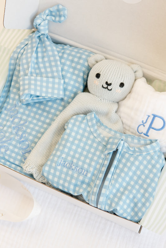 Personalized Blue Gingham Gift Set