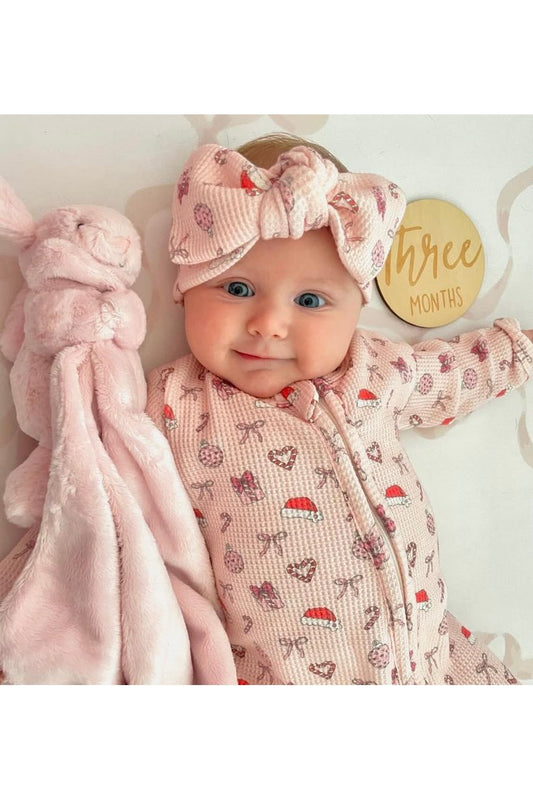 Merry & Pink Organic Waffle Knit Footie With Bow