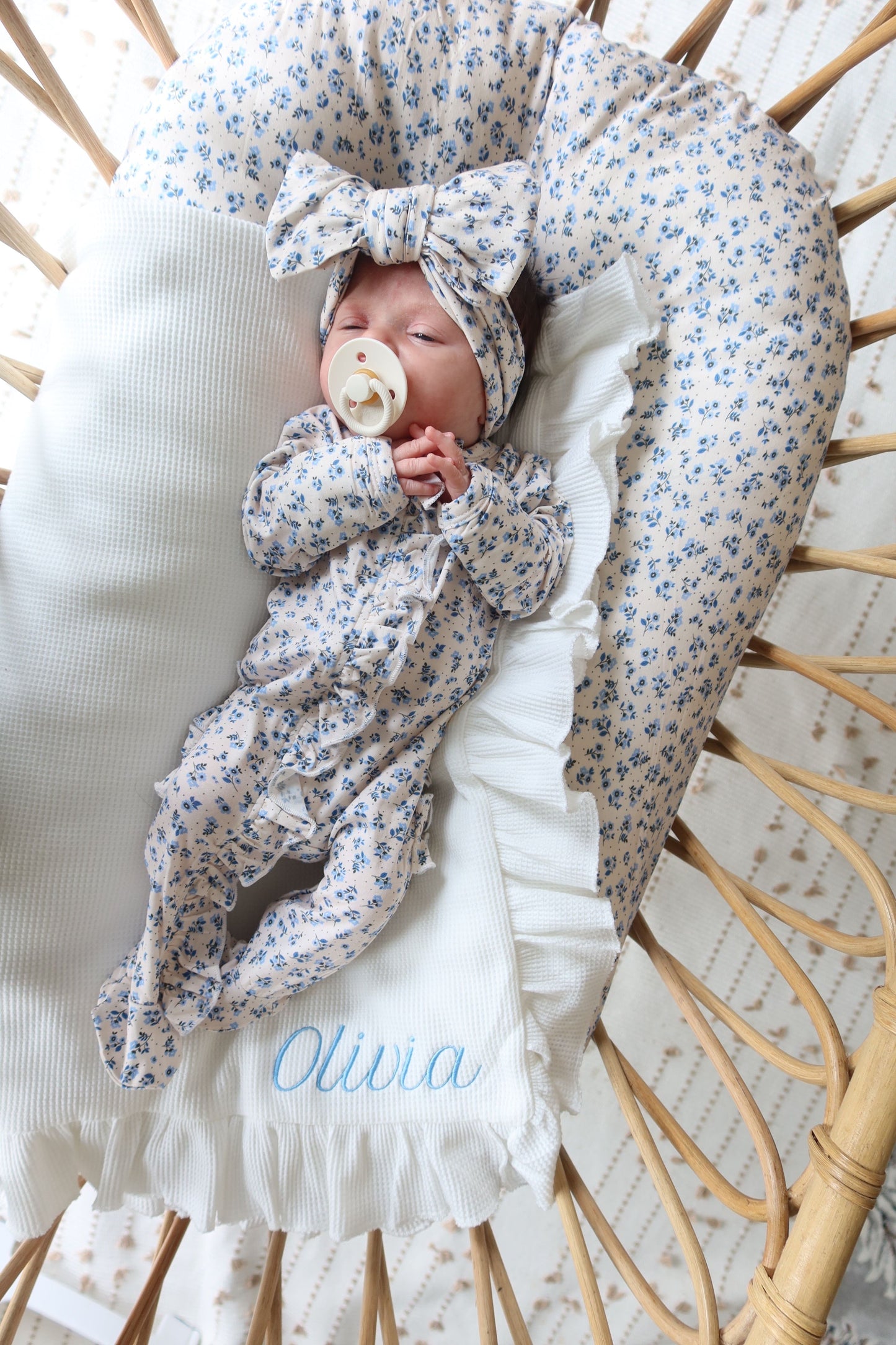 Embroidered Knitted Ruffled Blanket