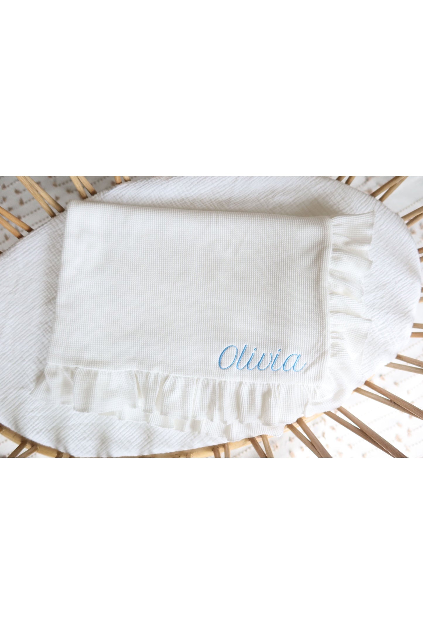 Embroidered Knitted Ruffled Blanket
