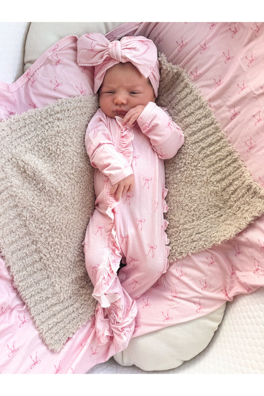 Blush & Bows Ruffled Footie