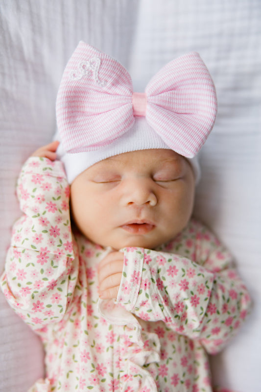 Hand Stitched Newborn Bow Hat