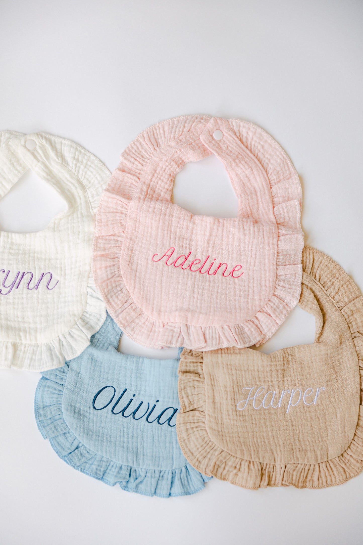Embroidered Muslin Ruffle Bib