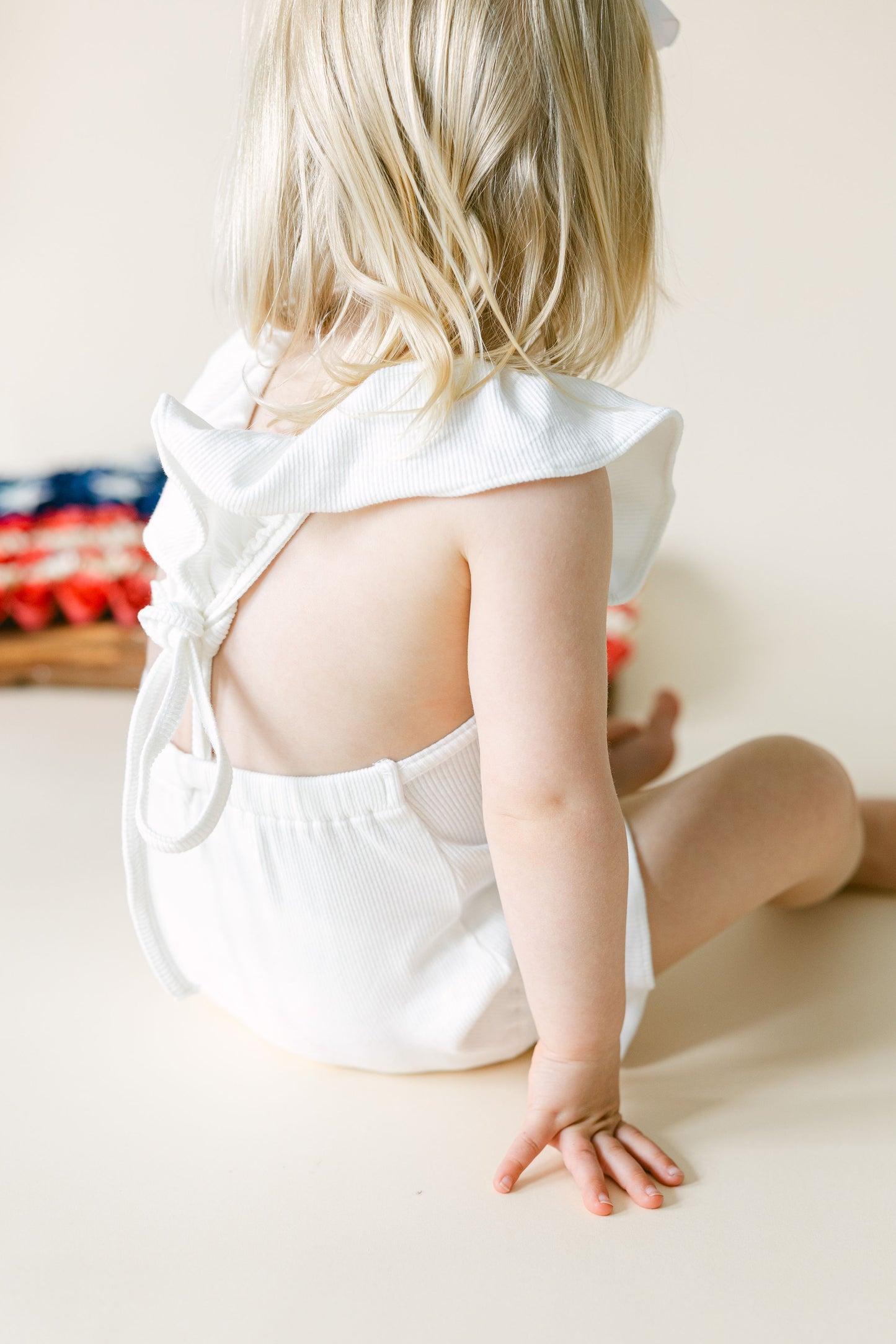 Custom Patriotic White Ruffle Romper with Bow