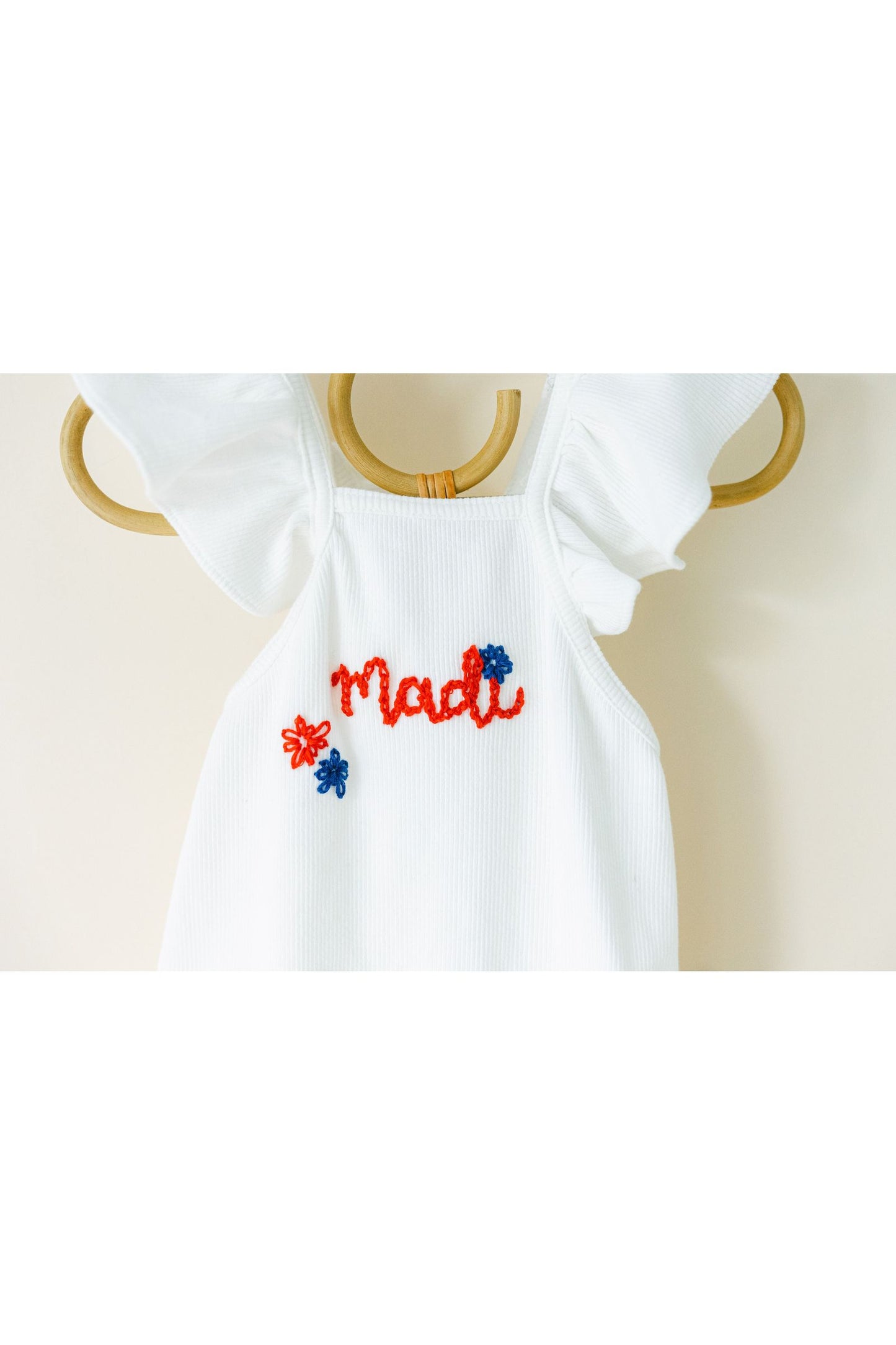 Hand Stitched White Ruffle Romper with Bow