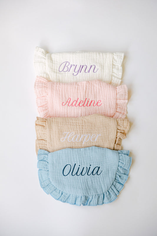Embroidered Muslin Ruffle Bib