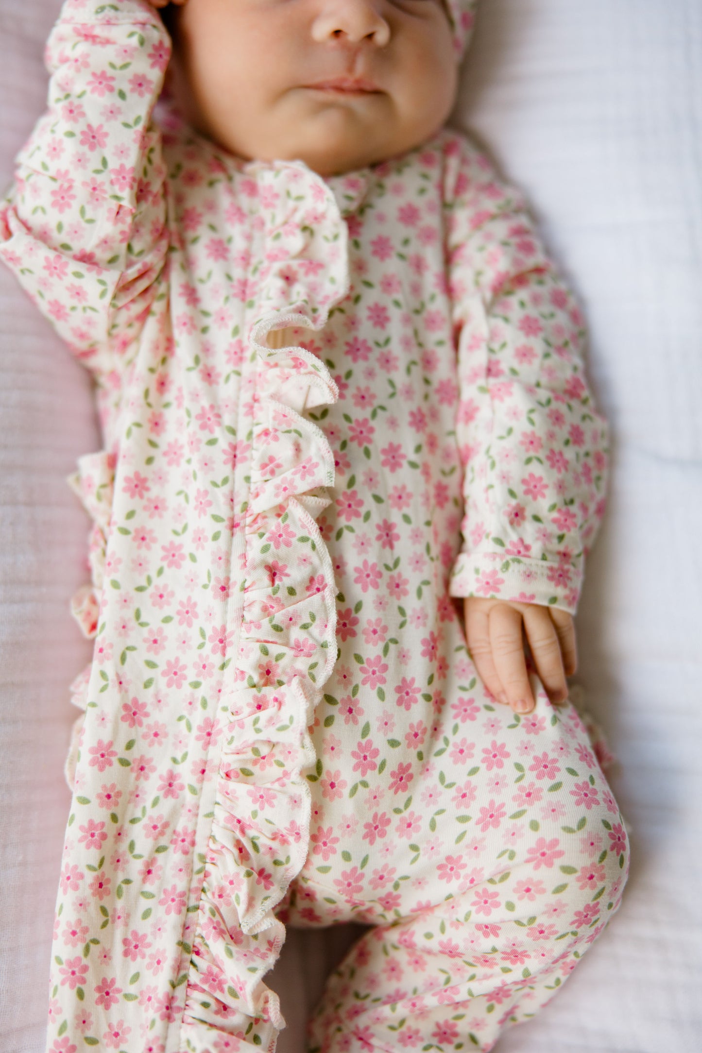 Pink Blossom Ruffled Footie