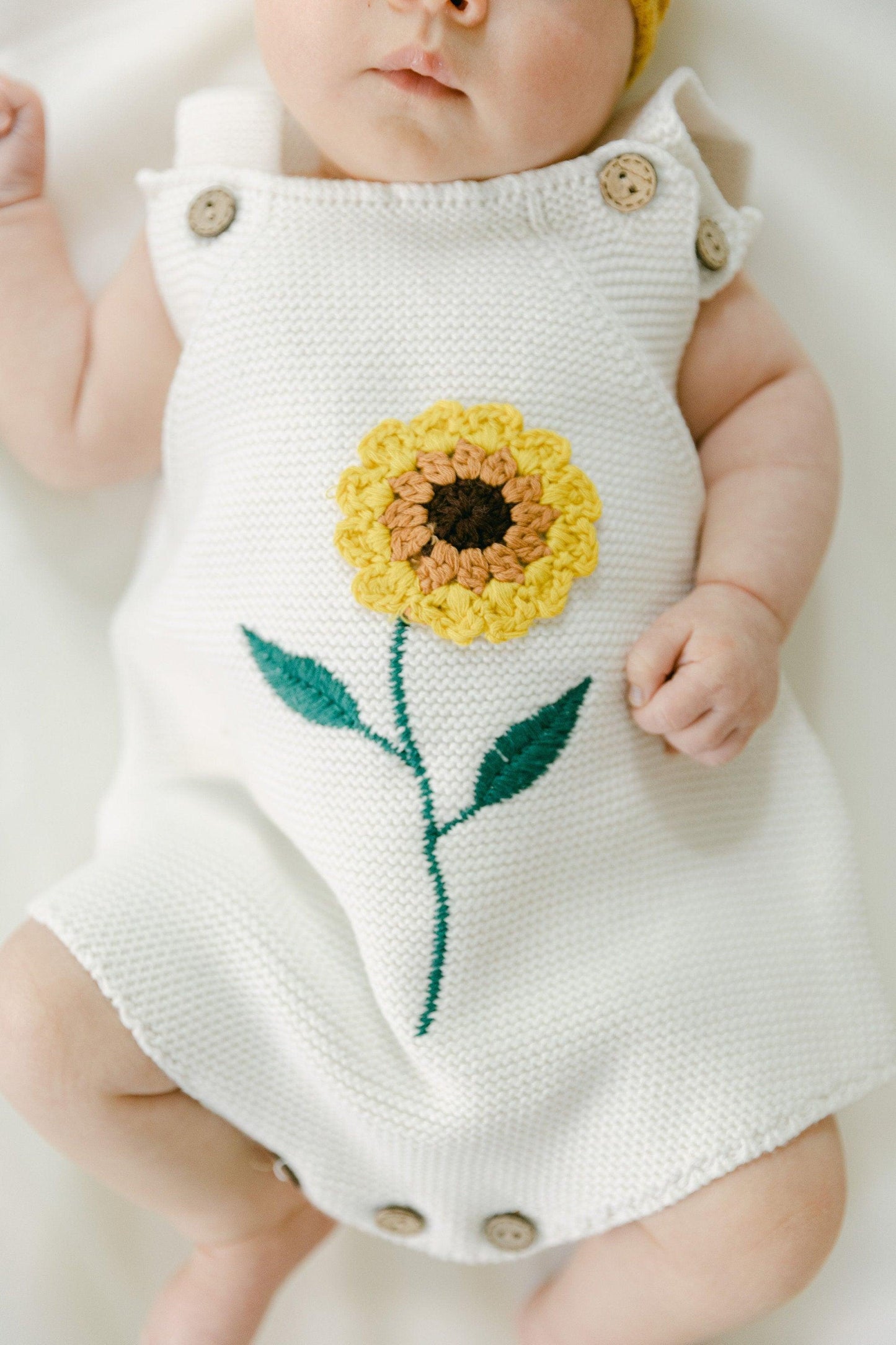 Sunflower Knitted Romper - BellaBerryDesigns