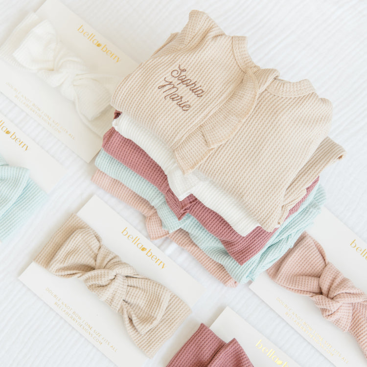 Girls Organic Waffle Knit Ruffled Footies