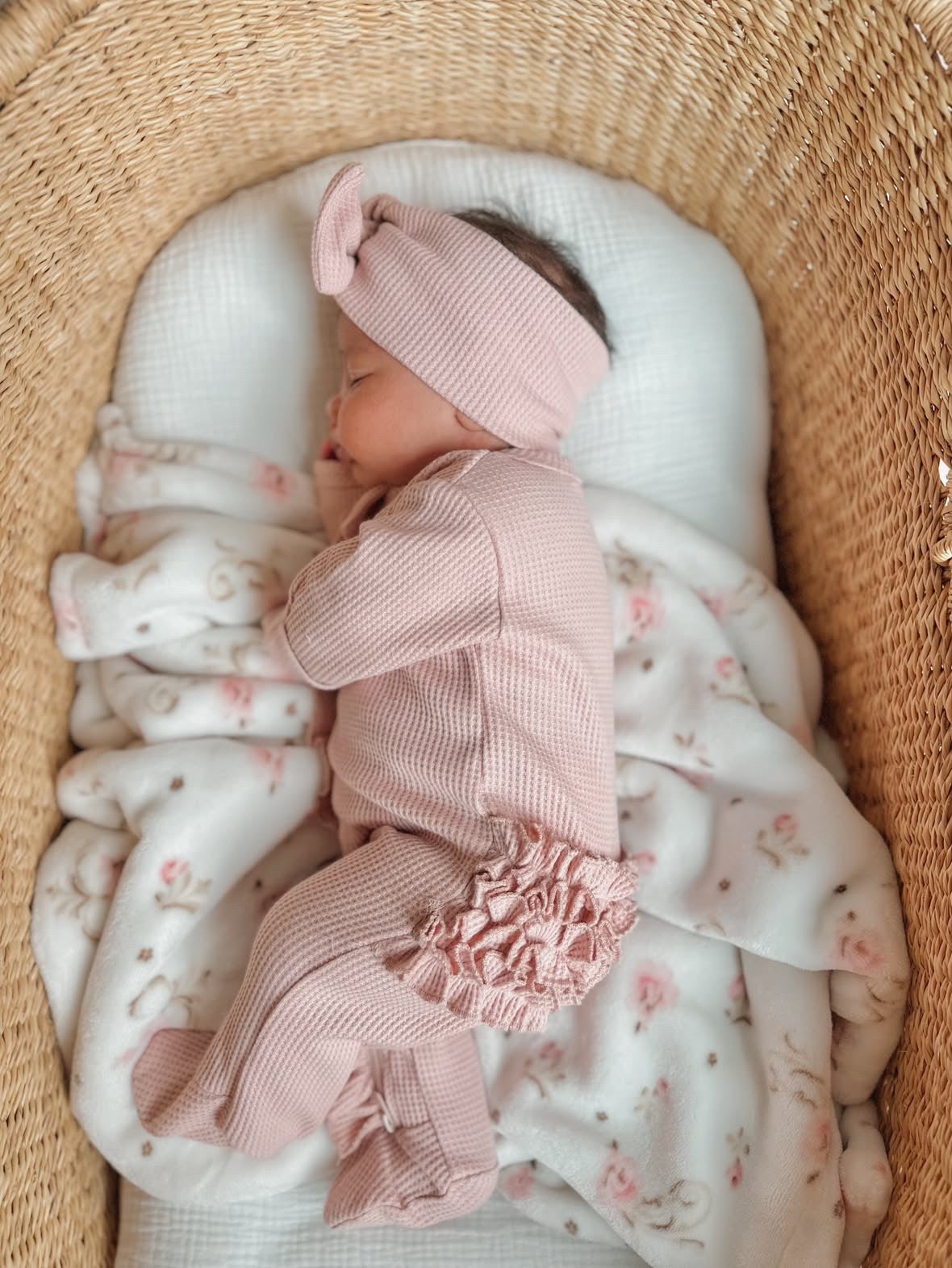 Personalized Organic Waffle Knit Ruffled Footie With Bow