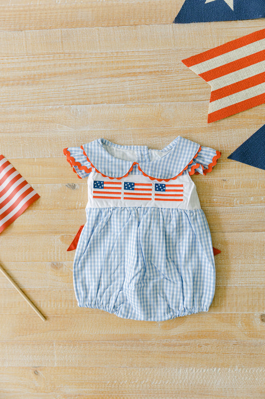 Baby Girls' American Flag Scallop Gingham Bubble