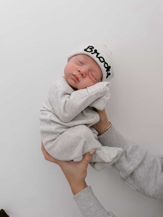 Personalized Hand Stitched Waffle Knit Hat