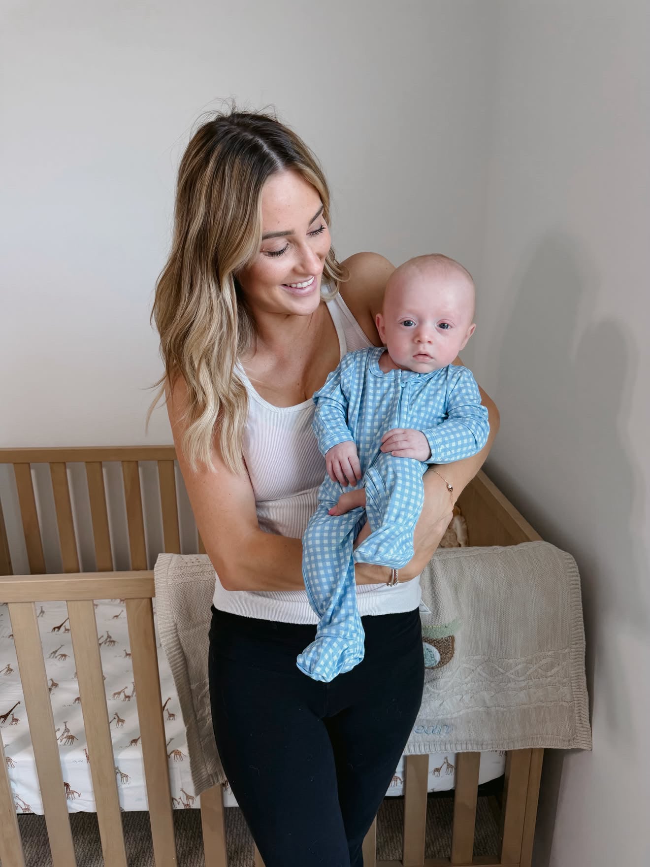 Blue Gingham Bamboo Footie