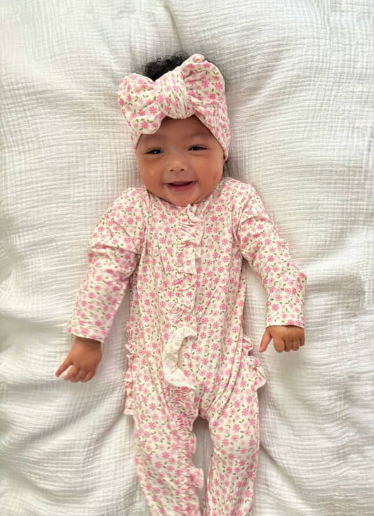 Pink Blossom Ruffled Footie