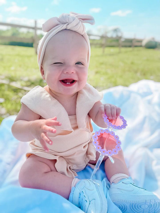 Ribbed Ruffle Romper with Matching Bow