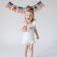 Custom Patriotic White Ruffle Romper with Bow