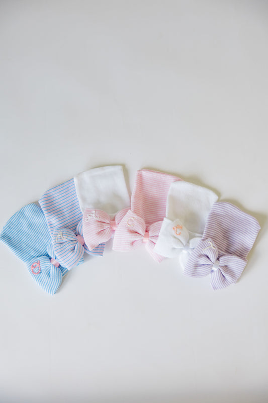 Hand Stitched Newborn Bow Hat