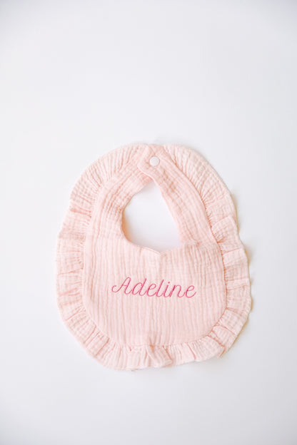 Embroidered Muslin Ruffle Bib