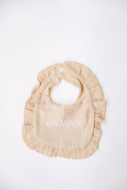 Embroidered Muslin Ruffle Bib